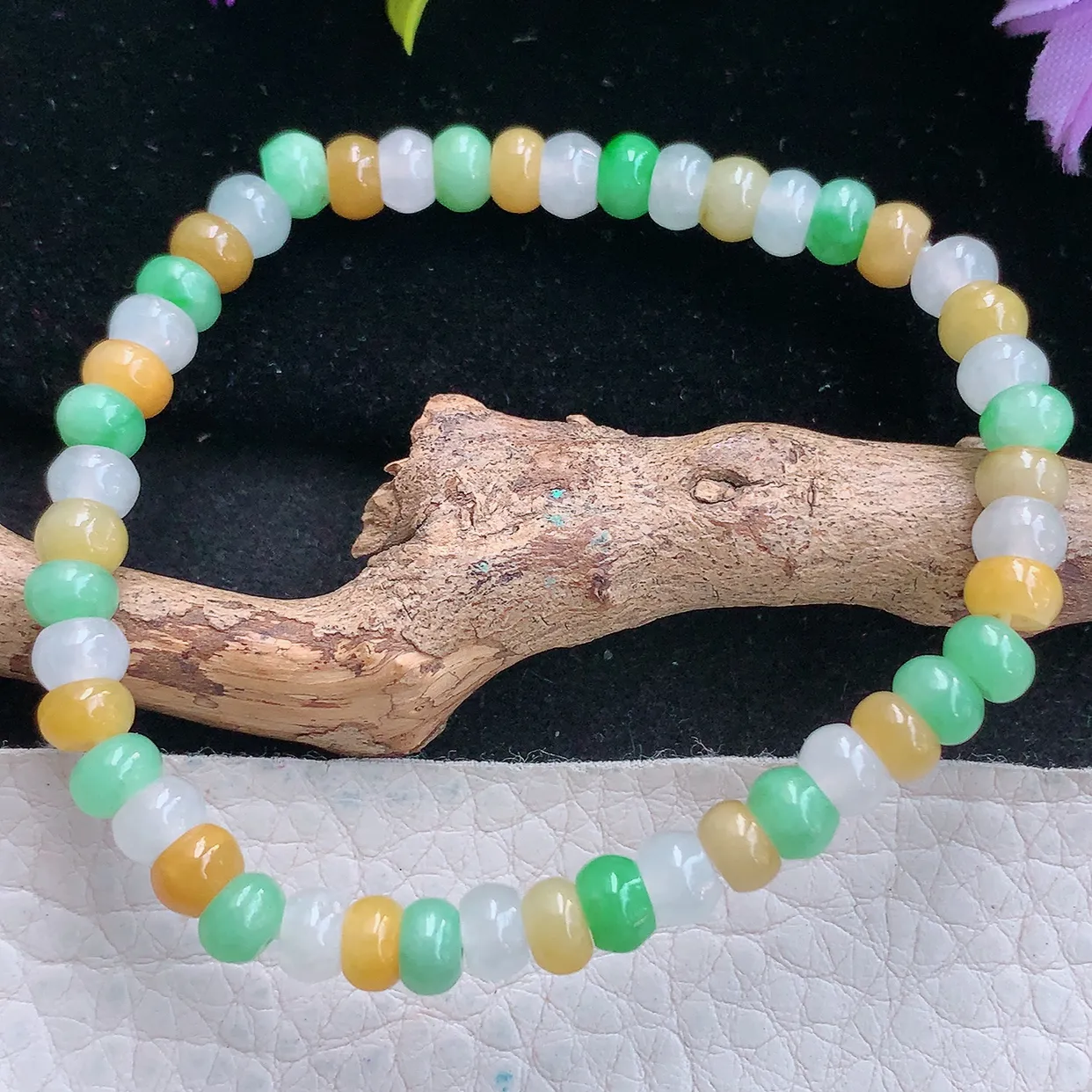 zen实拍5.6*3.8mm天然缅甸翡翠冰三彩手串 女款时尚简约珠串手链