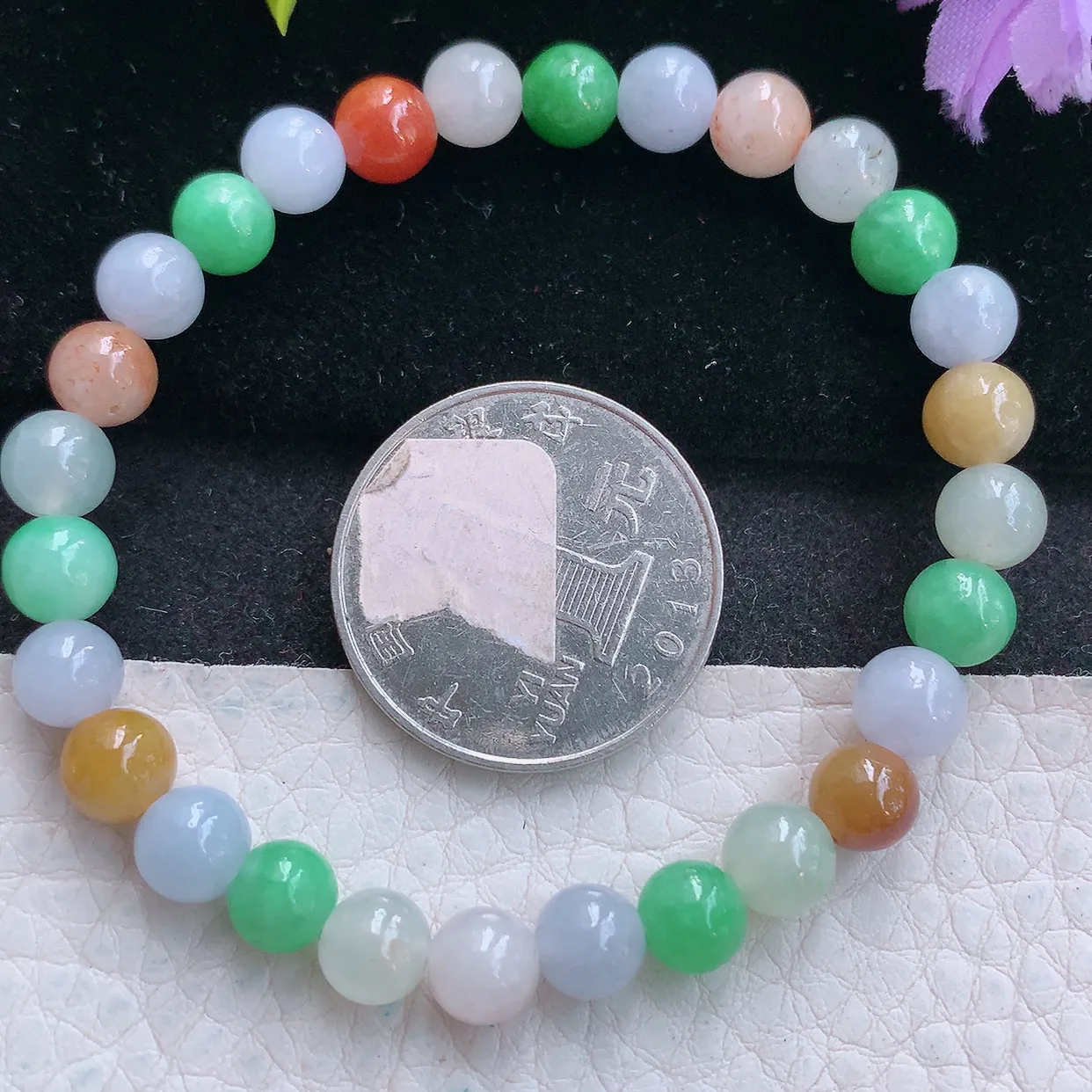 zen实拍6.8mm天然缅甸翡翠冰三彩圆珠手串 女款时尚简约珠串手链