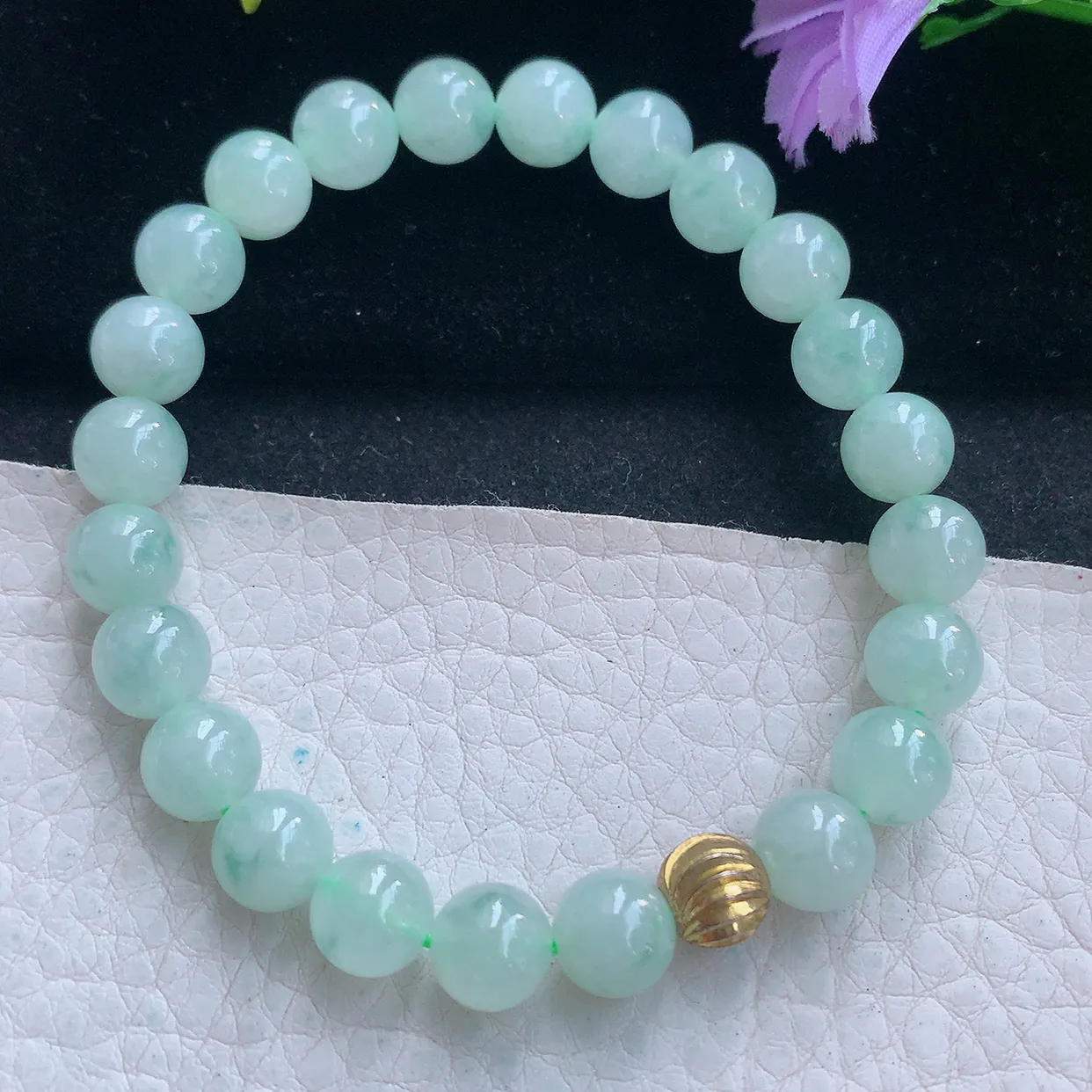 zz实拍8mm天然缅甸翡翠冰飘花圆珠手串 女款时尚简约珠串手链