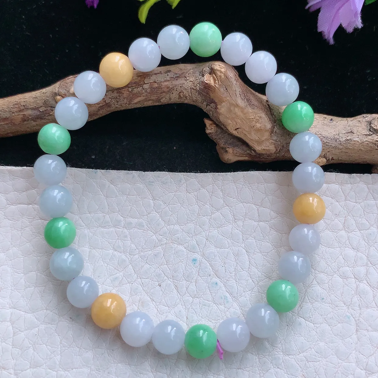 zen实拍7mm天然缅甸翡翠三彩圆珠手串 女款时尚简约珠串手链