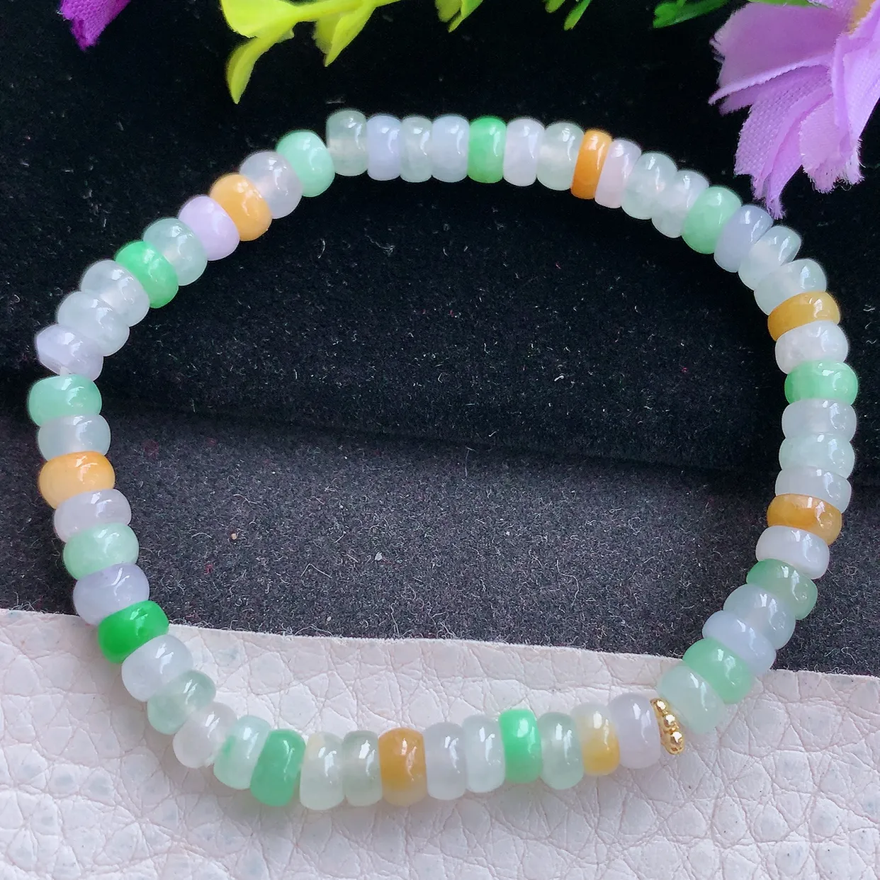 zen实拍5.6*2.6天然缅甸翡翠冰三彩多宝珠手串 女款时尚简约珠串手链