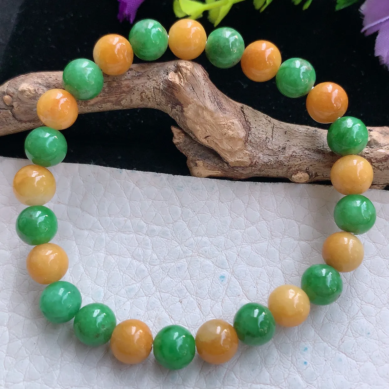 zen实拍7.6mm天然缅甸翡翠双彩圆珠手串 女款时尚简约珠串手链