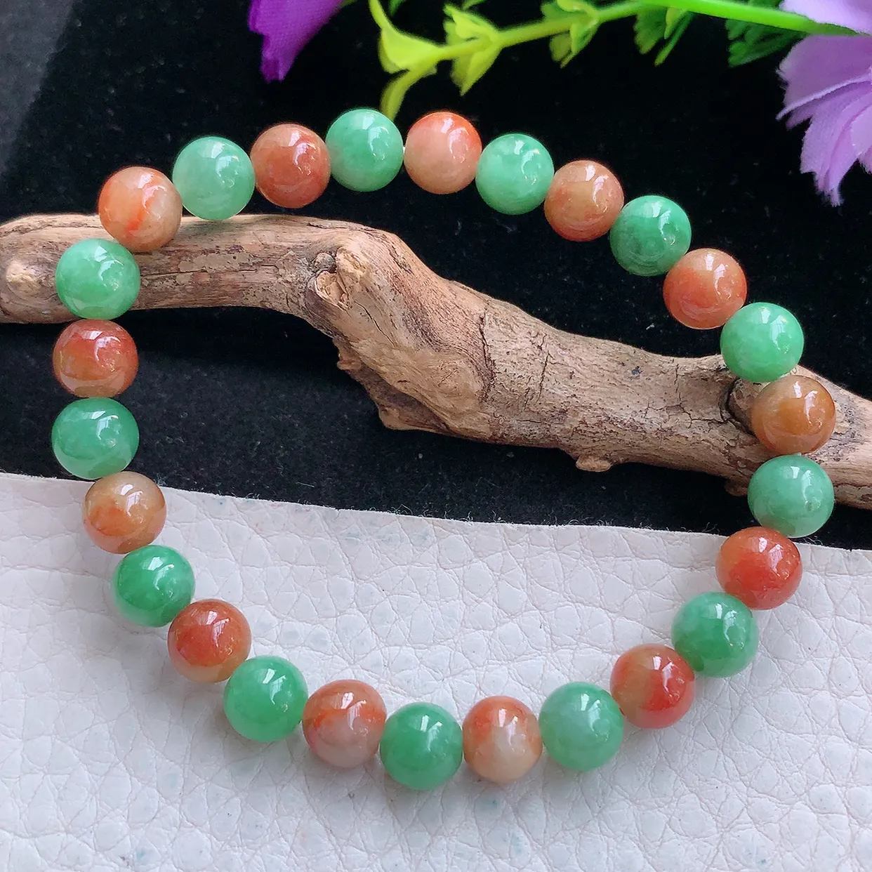 zen实拍7.2mm天然缅甸翡翠双彩圆珠手串 女款时尚简约珠串手链