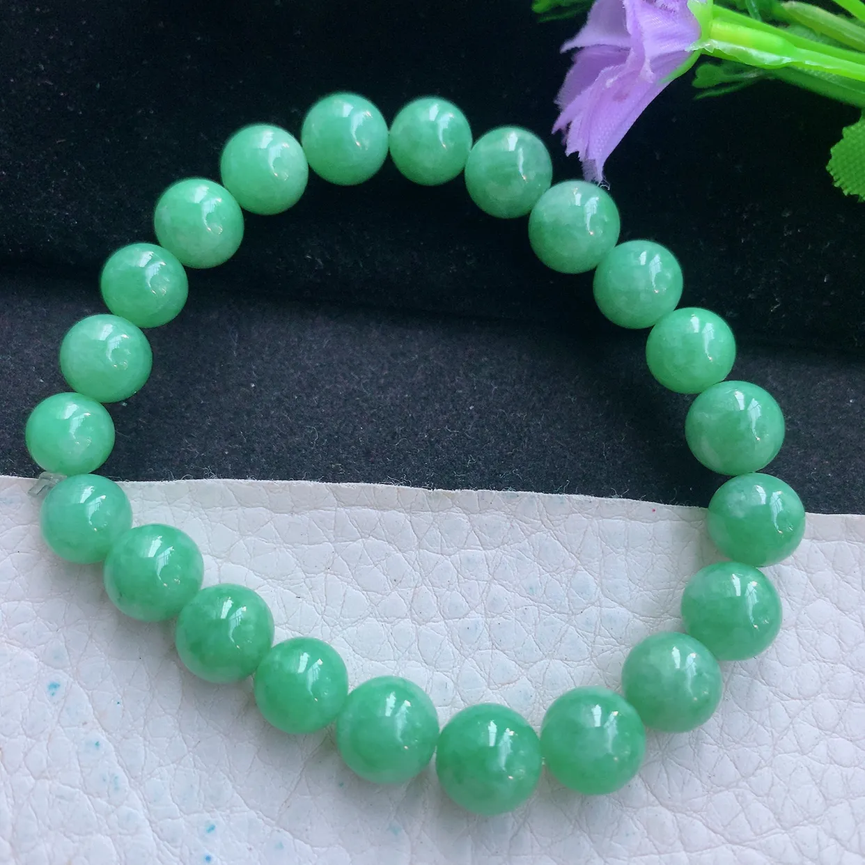zz实拍8mm天然缅甸翡翠满绿圆珠手串 女款时尚简约珠串手链