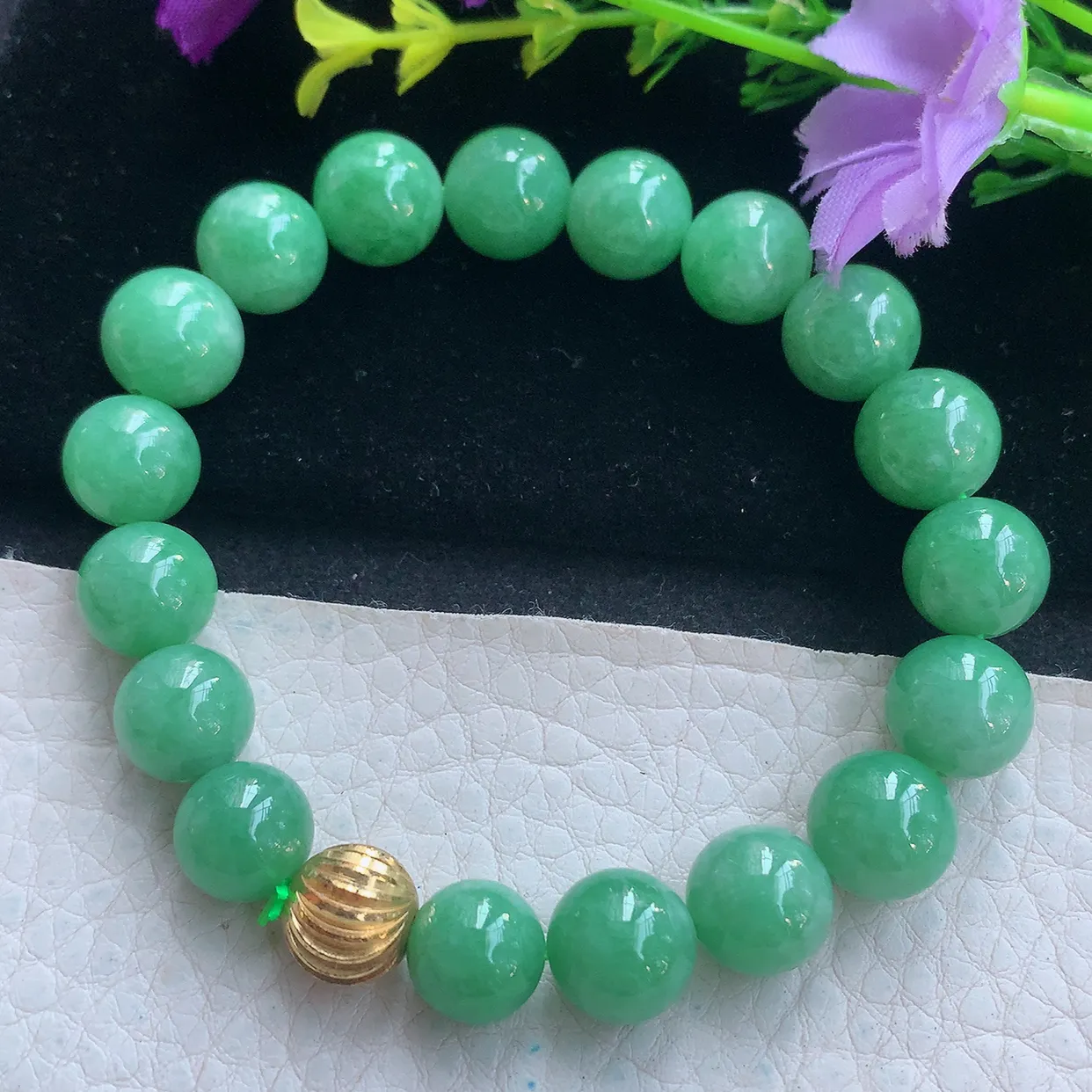 zz实拍10mm+天然缅甸翡翠满绿大圆珠手串 男女款时尚简约珠串手链