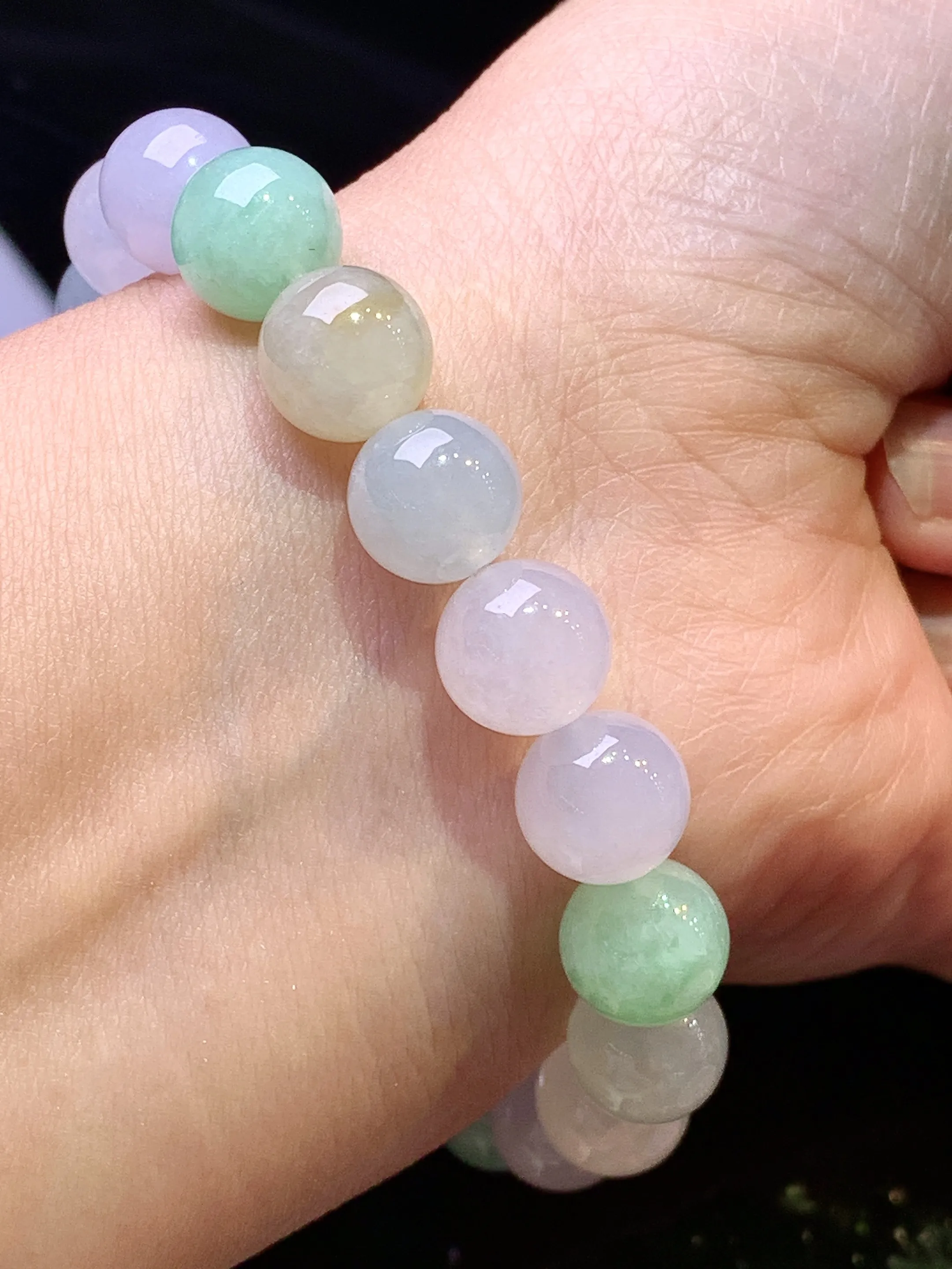 冰种圆珠手链 玉质细腻 色泽艳丽清新 整体尺寸10.2