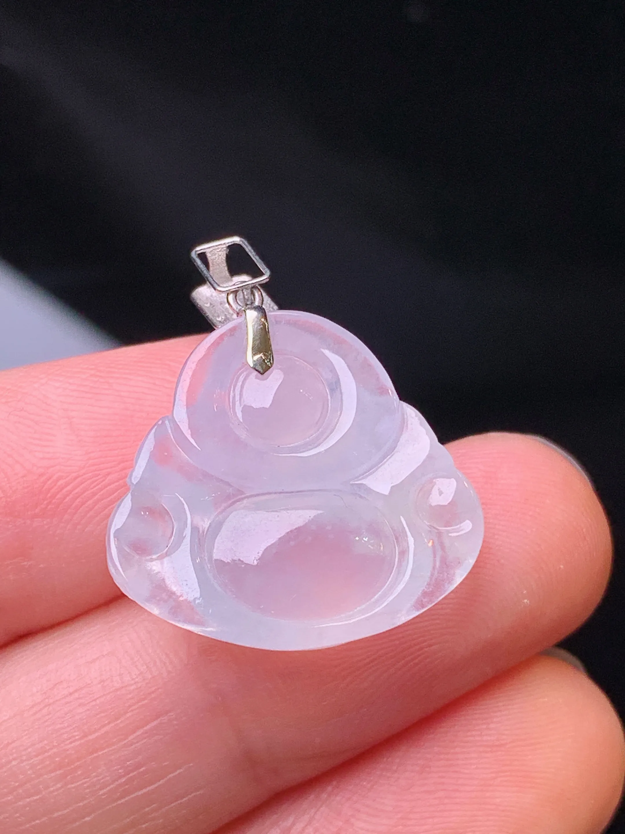 18k金钻镶嵌冰种佛公吊坠 玉质细腻 色泽艳丽清新 整体尺寸25*20*5.8