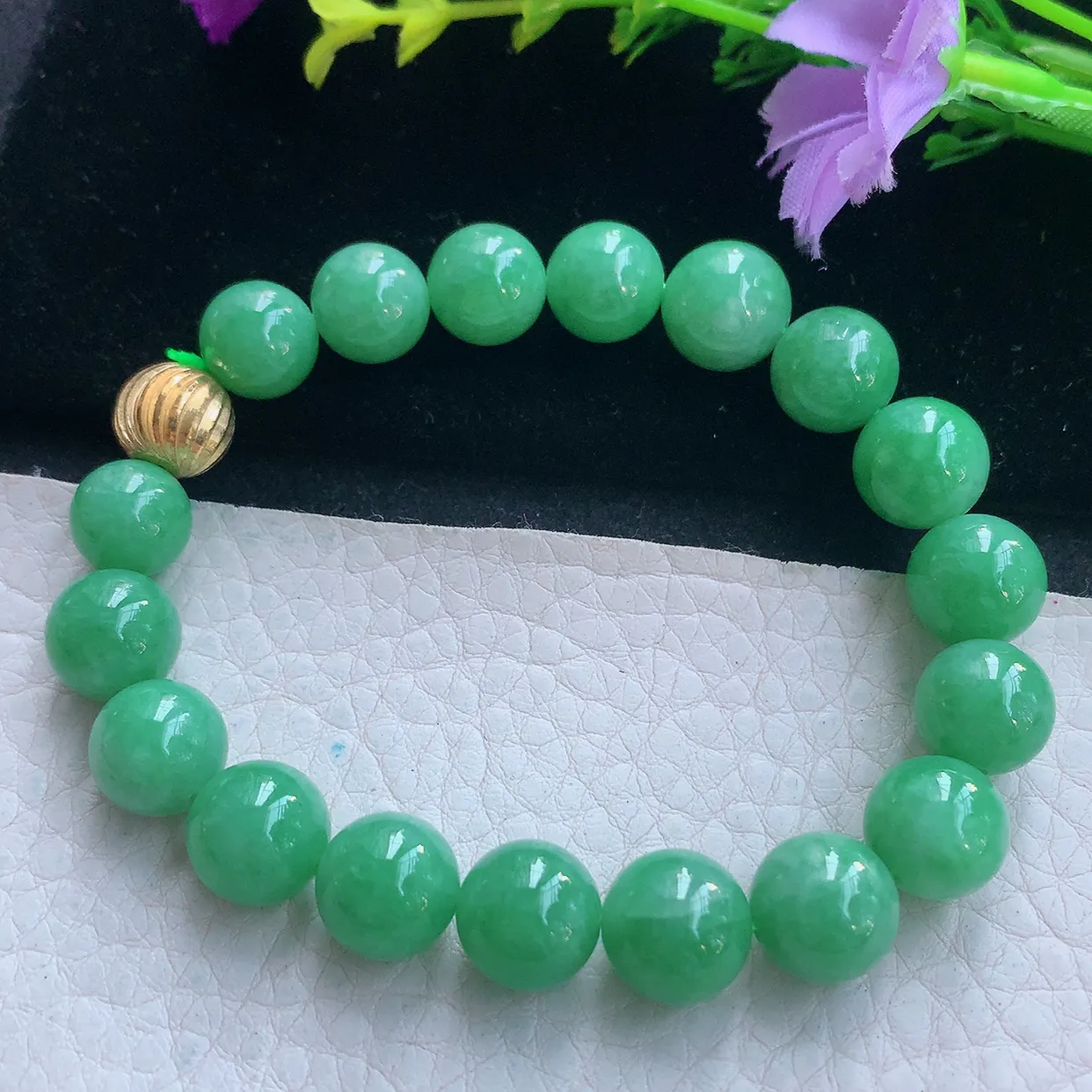 zz实拍10mm+天然缅甸翡翠满绿大圆珠手串 男女款时尚简约珠串手链