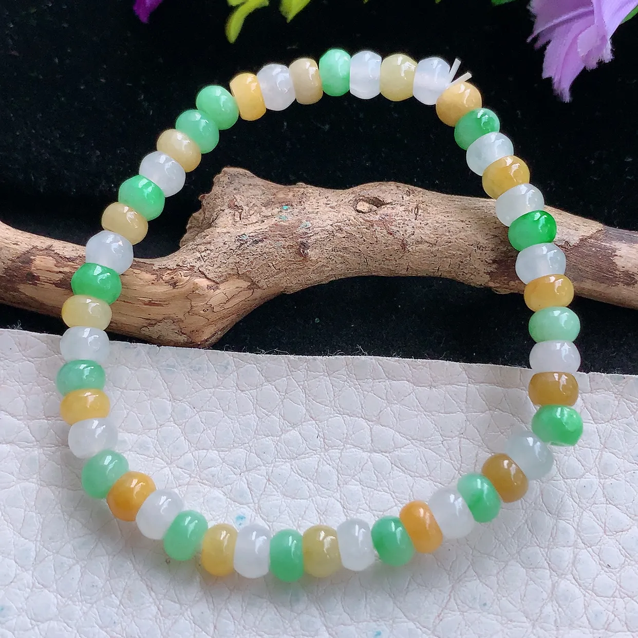 zen实拍5.6*3.8mm天然缅甸翡翠冰三彩手串 女款时尚简约珠串手链