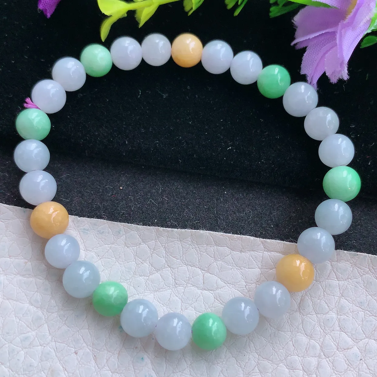 zen实拍7mm天然缅甸翡翠三彩圆珠手串 女款时尚简约珠串手链