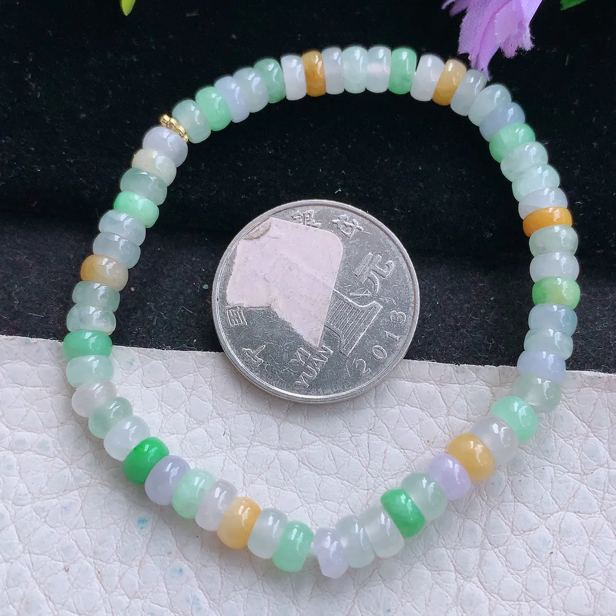 zen实拍5.6*2.6天然缅甸翡翠冰三彩多宝珠手串 女款时尚简约珠串手链