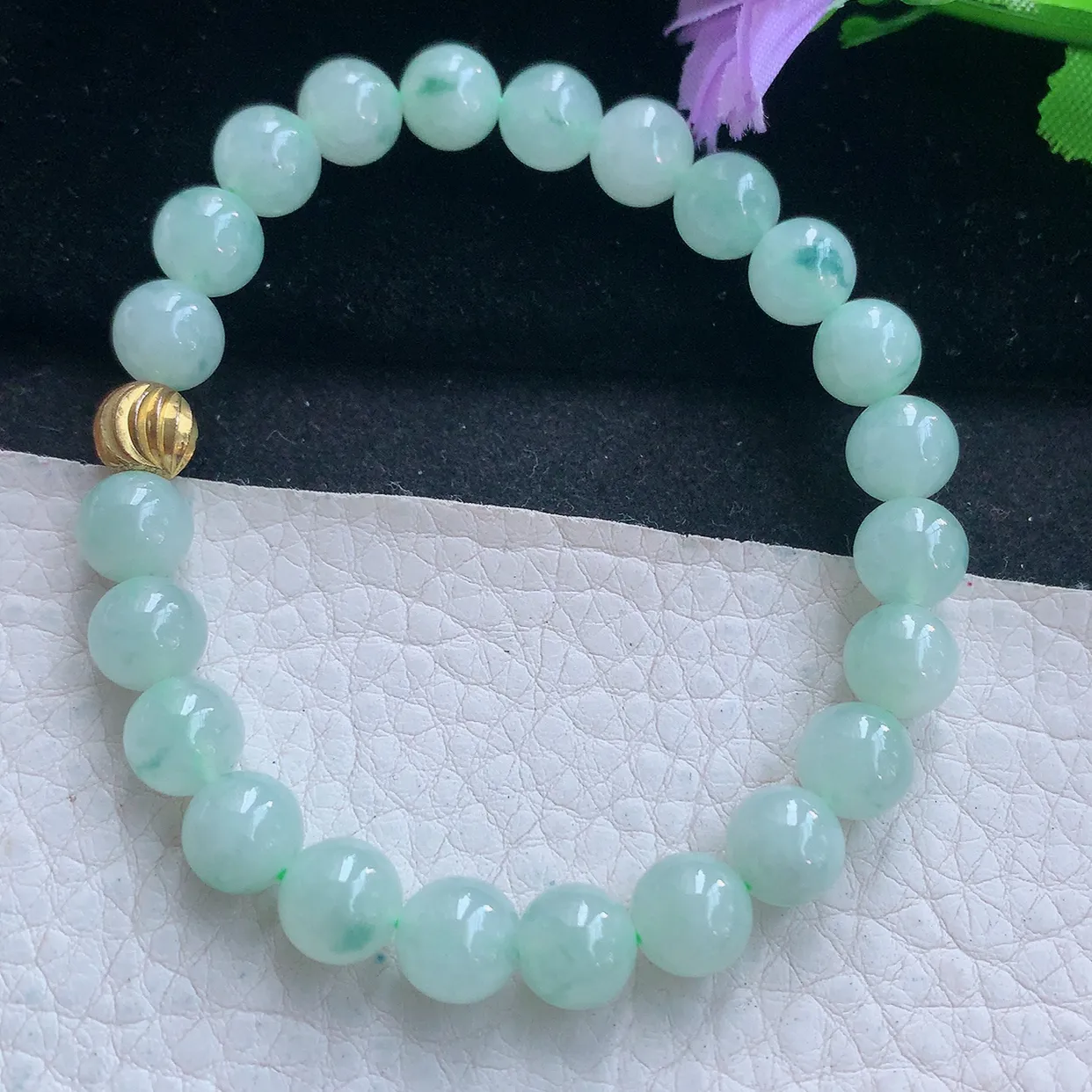 zz实拍8mm天然缅甸翡翠冰飘花圆珠手串 女款时尚简约珠串手链