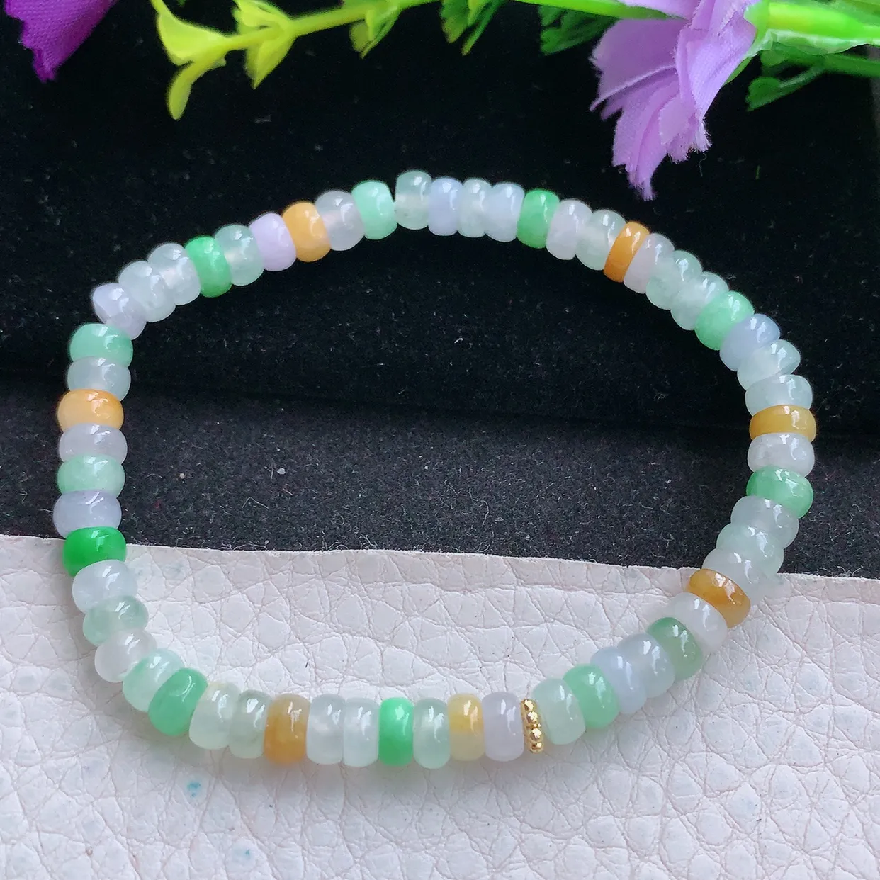 zen实拍5.6*2.6天然缅甸翡翠冰三彩多宝珠手串 女款时尚简约珠串手链