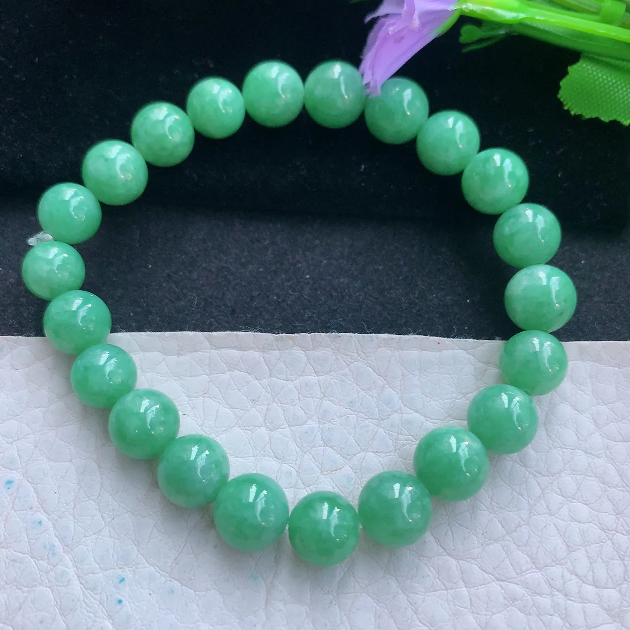 zz实拍8mm天然缅甸翡翠满绿圆珠手串 女款时尚简约珠串手链