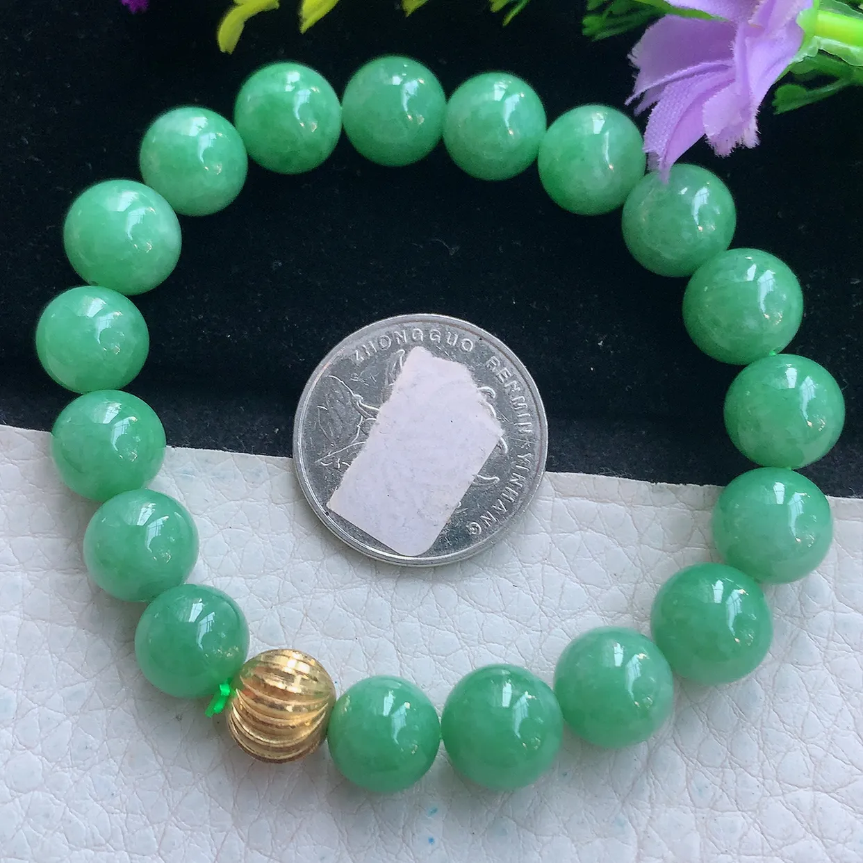 zz实拍10mm+天然缅甸翡翠满绿大圆珠手串 男女款时尚简约珠串手链