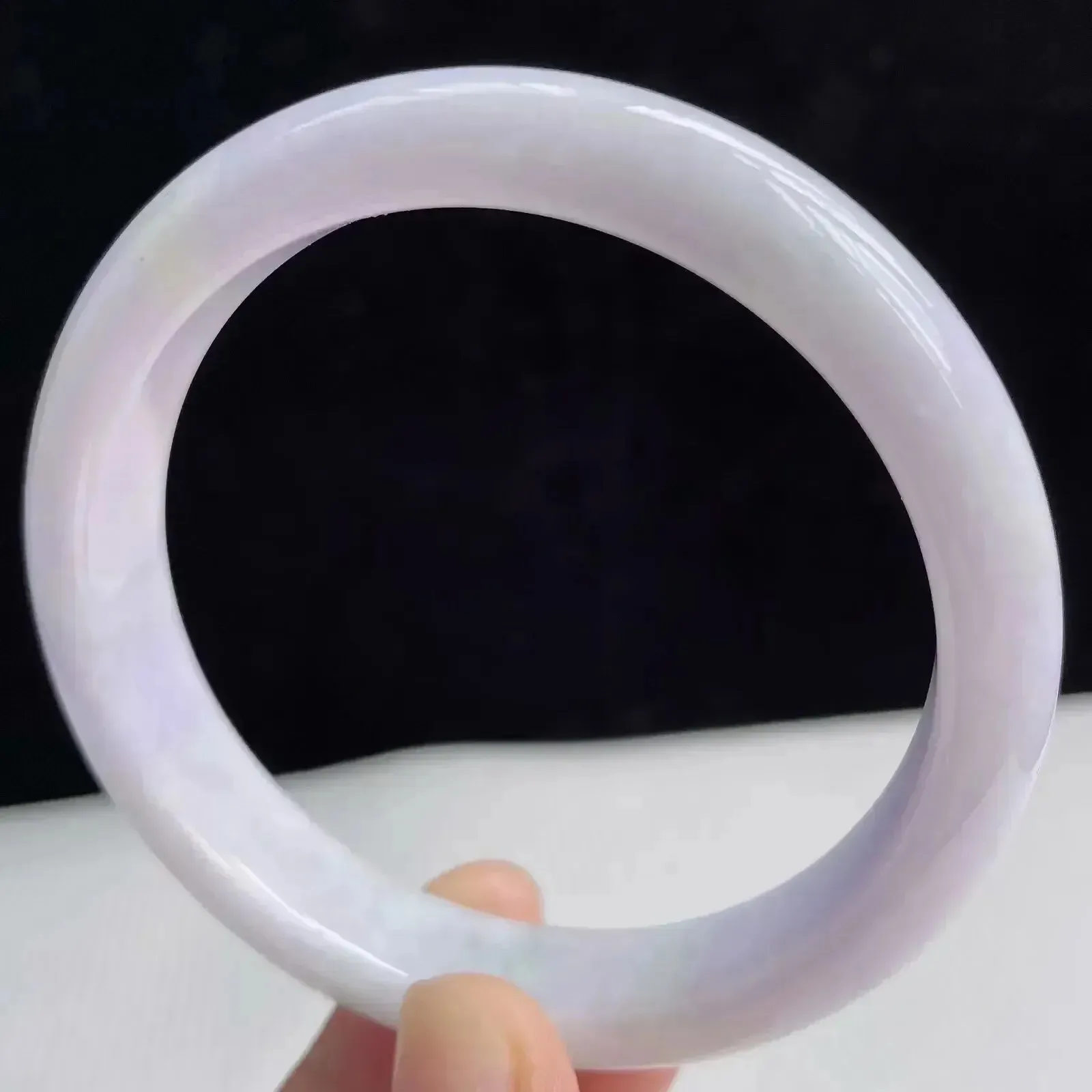 58圈有种有色天然翡翠A货淡紫玉手镯好种水春彩水润手镯50.11g