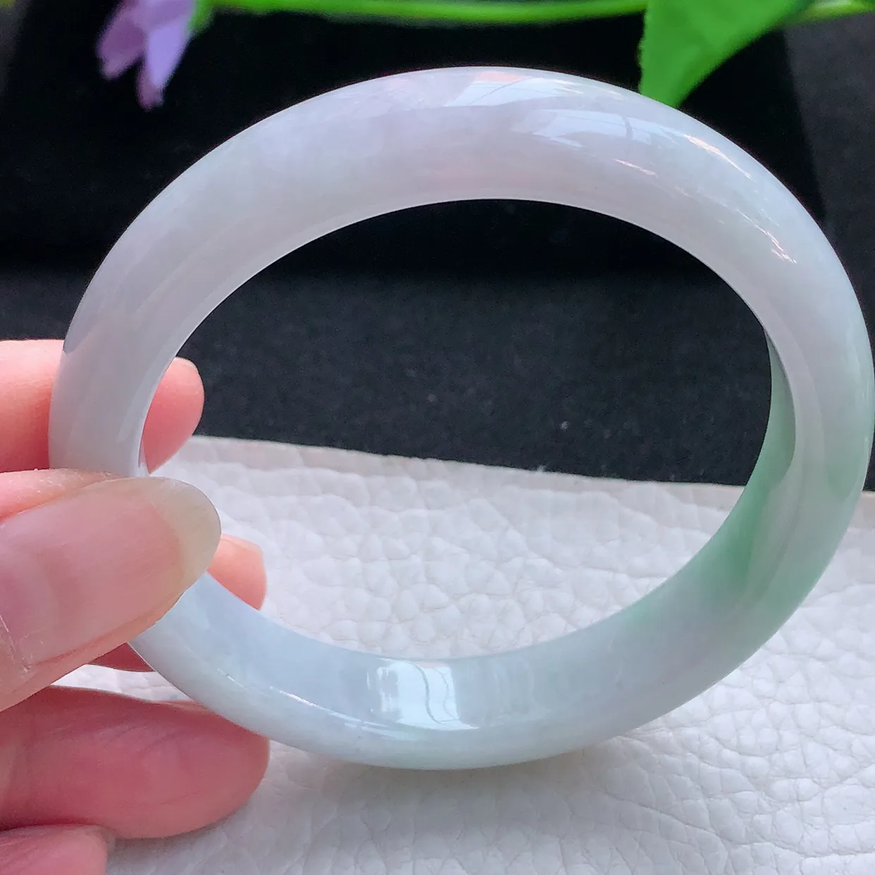 nc实拍58*12.5*8平安镯 天然缅甸翡翠玉手镯淡春带彩水润宽边玉手环