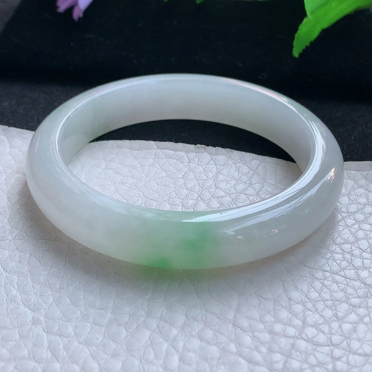 n实拍56*11.8*8平安镯 天然缅甸翡翠玉手镯冰飘绿宽边玉手环