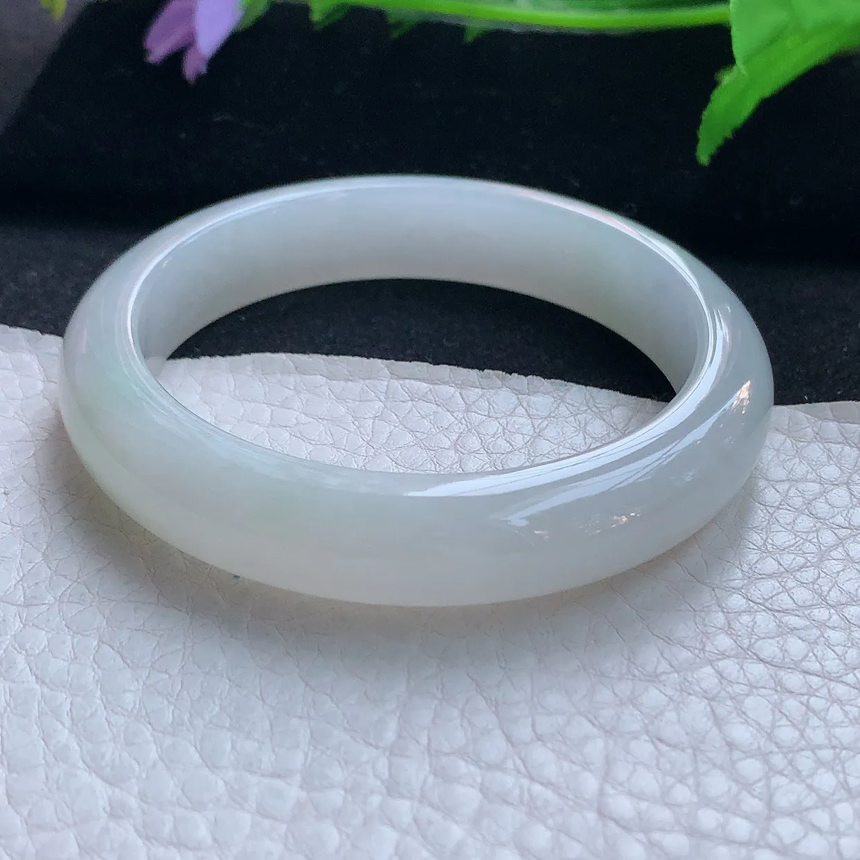 n实拍54.5*11.8*8平安镯 天然缅甸翡翠玉手镯冰胶白月光宽边玉手环