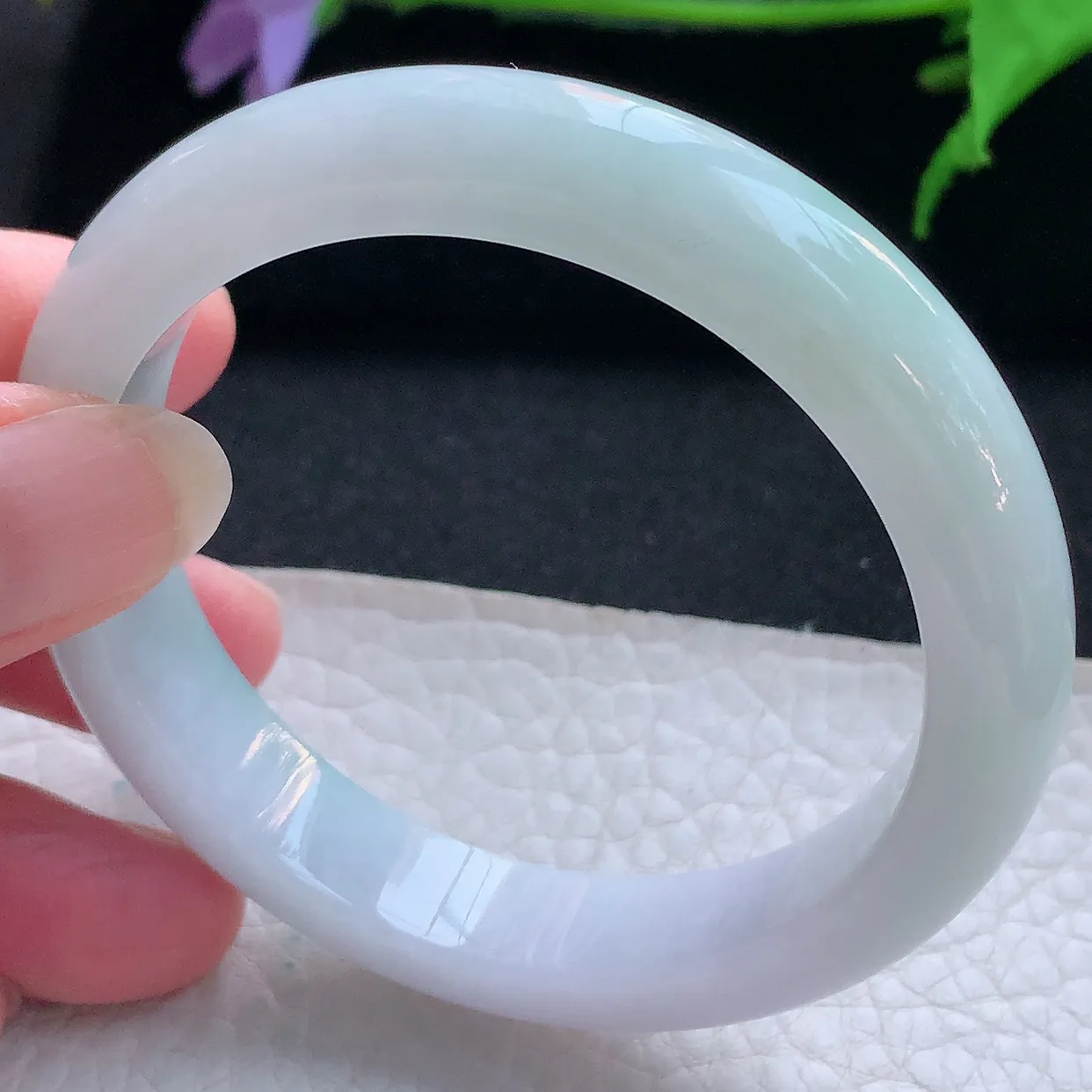 js实拍54*11.5*8平安镯 天然缅甸翡翠玉手镯清新水润宽边玉手环