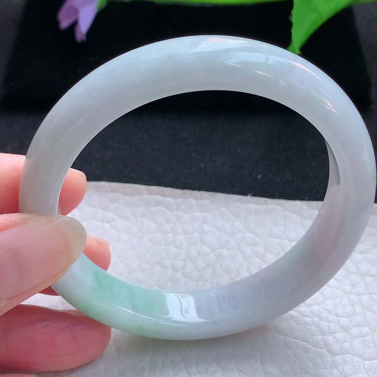 nc实拍58*12.5*8平安镯 天然缅甸翡翠玉手镯淡春带彩水润宽边玉手环