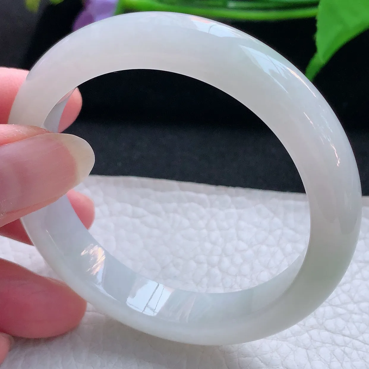 n实拍54.5*11.8*8平安镯 天然缅甸翡翠玉手镯冰胶白月光宽边玉手环