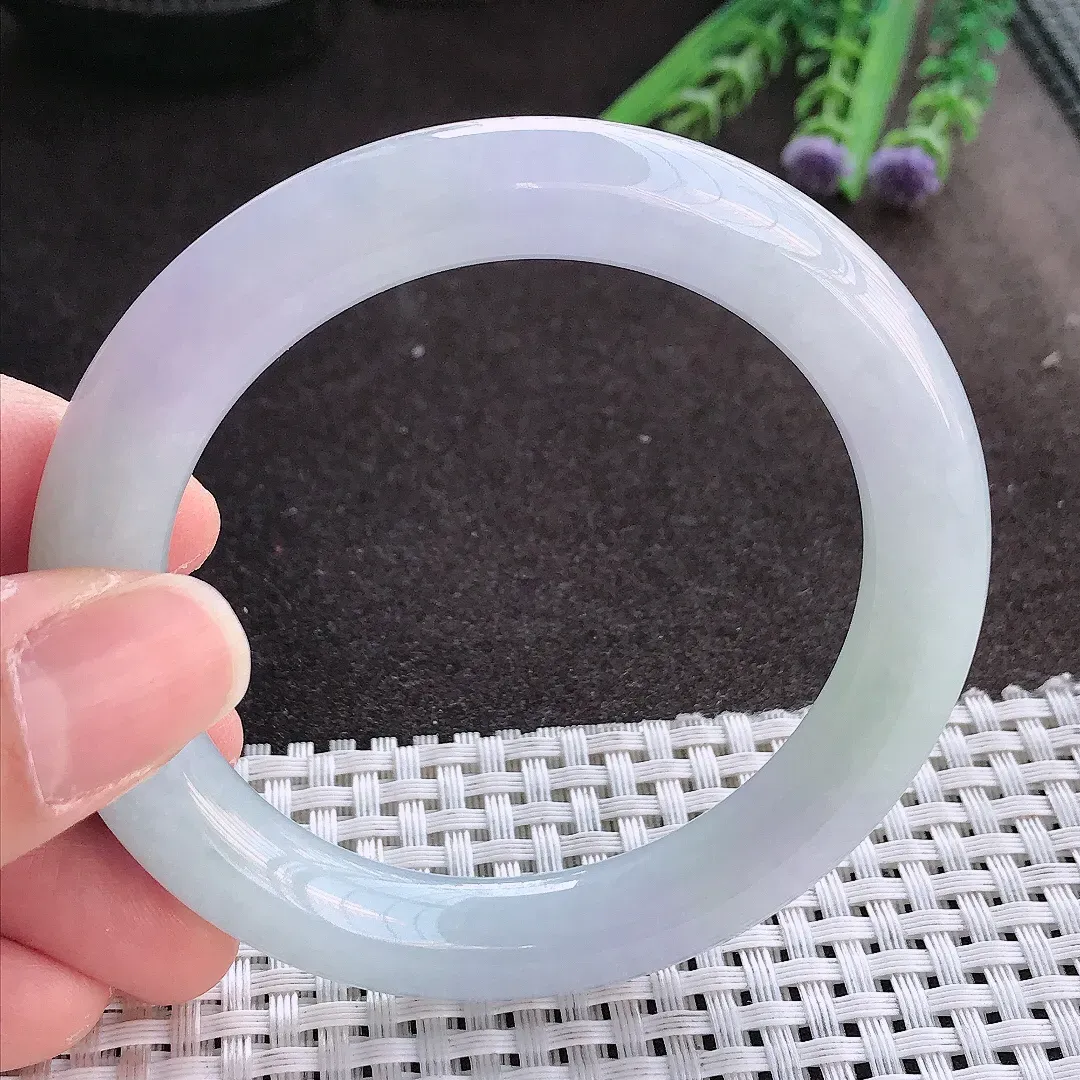 实拍翡翠A货55.5/10老坑冰胶果冻淡雅紫罗兰圆条手镯翡翠玉镯手环女款百搭