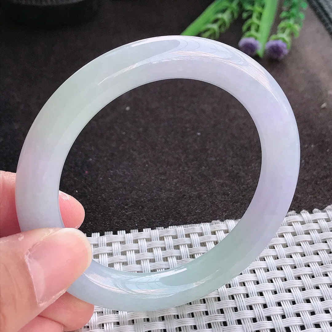 实拍翡翠A货55.5/10老坑冰胶果冻淡雅紫罗兰圆条手镯翡翠玉镯手环女款百搭