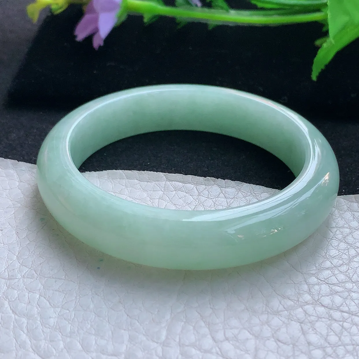 ee实拍55*12.5*8.2平安镯 天然缅甸翡翠玉手镯甜绿水润宽边玉手环