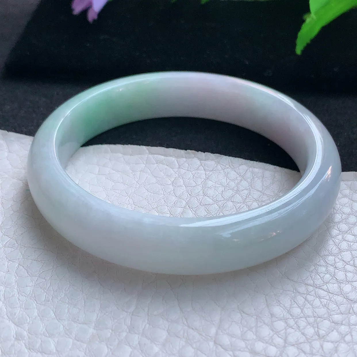 nc实拍58*12.5*8平安镯 天然缅甸翡翠玉手镯淡春带彩水润宽边玉手环