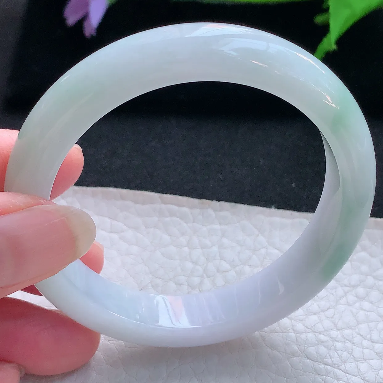 js实拍54*11.5*8平安镯 天然缅甸翡翠玉手镯清新水润宽边玉手环