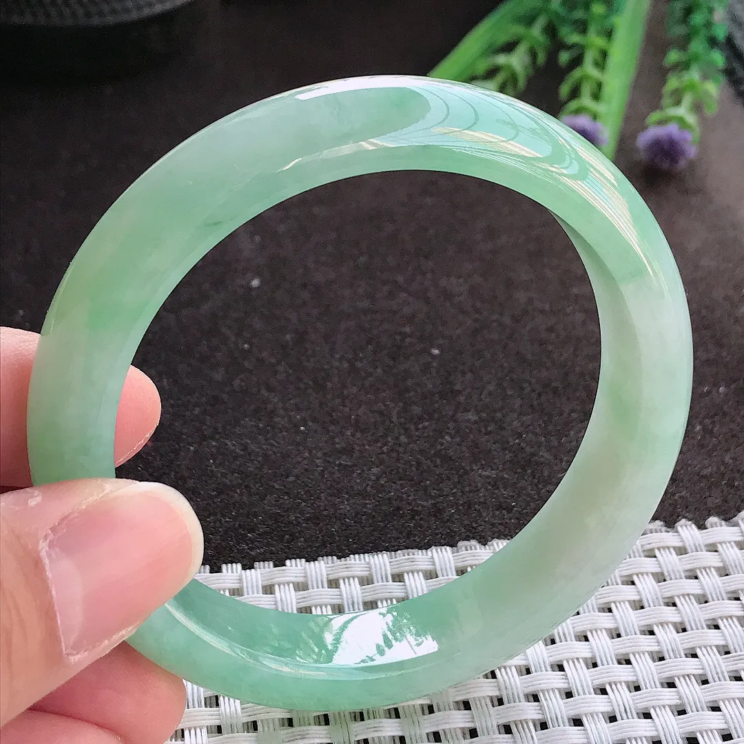 实拍翡翠A货57/12.9/8.2老坑冰胶果冻冰晴满绿手镯翡翠玉镯女款百搭