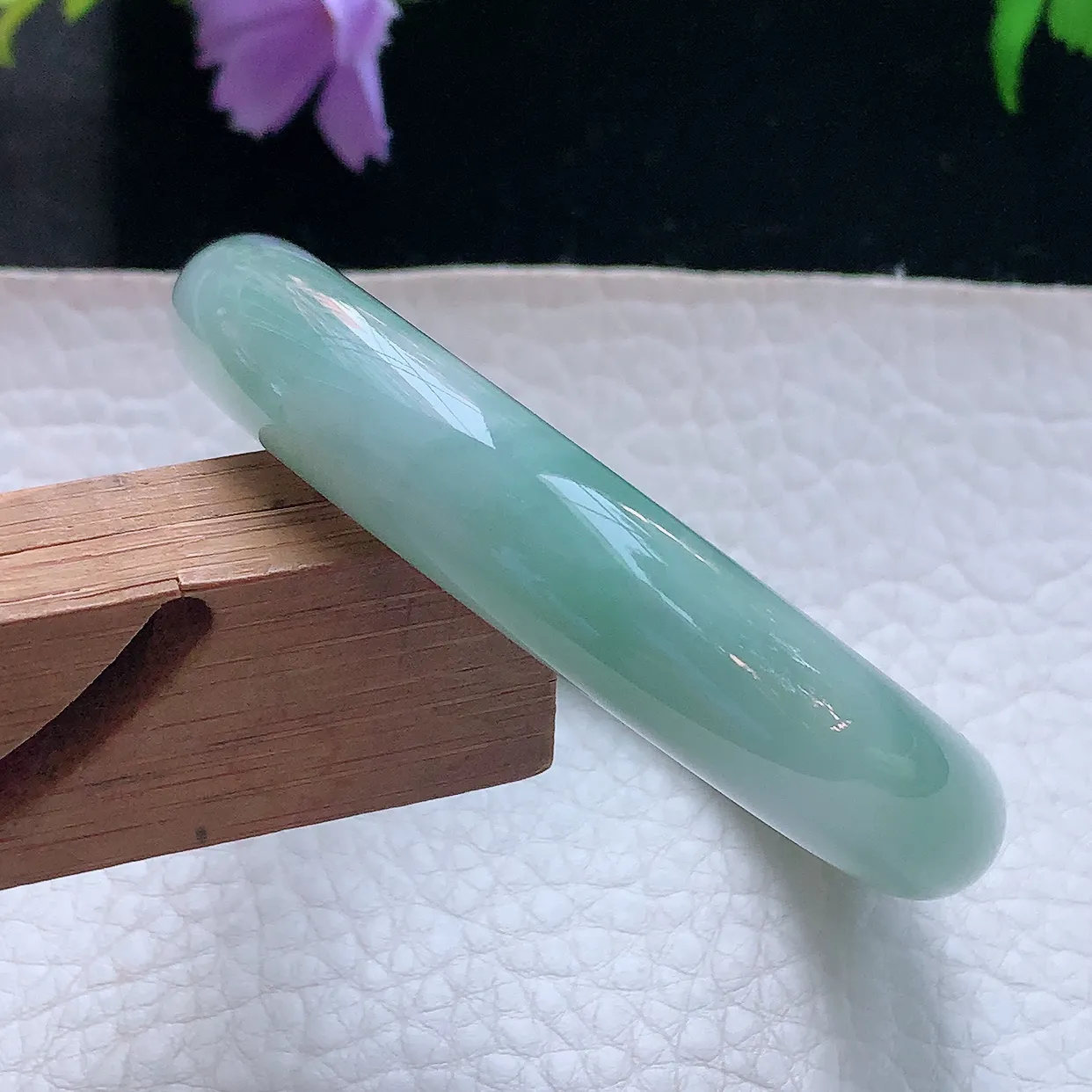 js小圈口52.5*11.6*8平安镯 天然缅甸翡翠玉手镯清新水润宽边玉手环