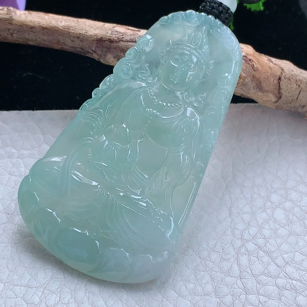 yl实拍67.5*38.5*5.8缅甸翡翠冰蓝度母观音玉吊坠 玉挂件