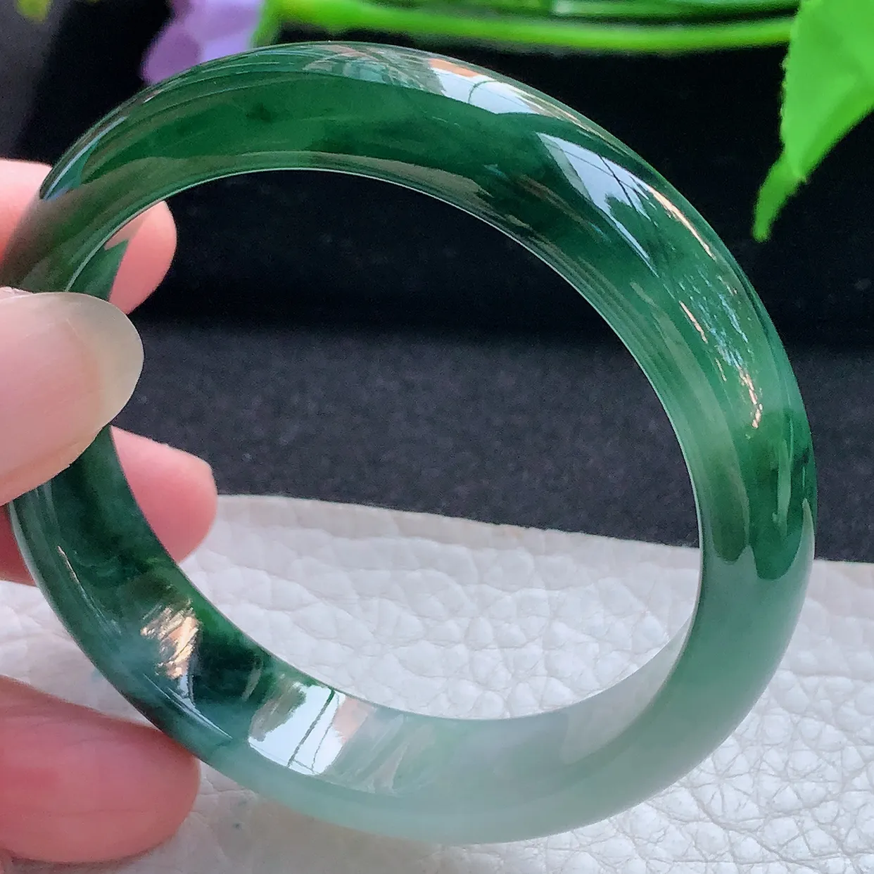 nc实拍54*13*7.5平安镯 天然缅甸翡翠玉手镯冰双彩宽边玉手环