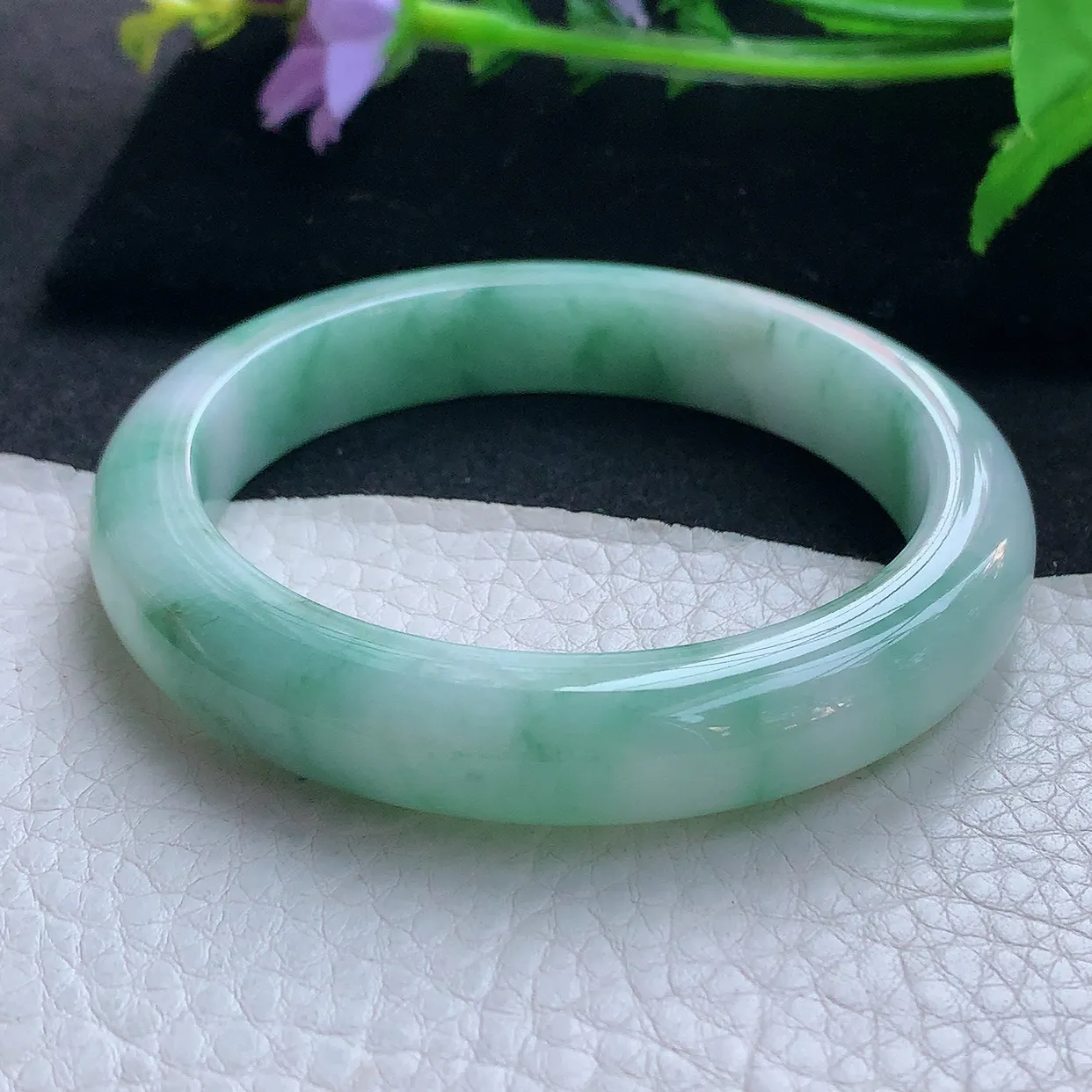 ee实拍56.5*11.3*8.5平安镯 天然缅甸翡翠玉手镯飘绿水润宽边玉手环