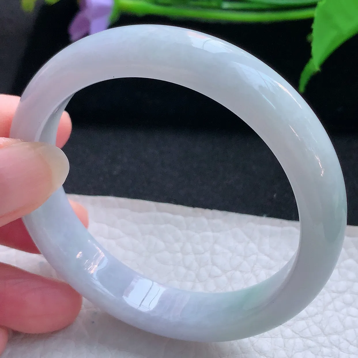 nc实拍55*12.5*7.8平安镯 天然缅甸翡翠手镯淡紫飘绿水润正圈镯子