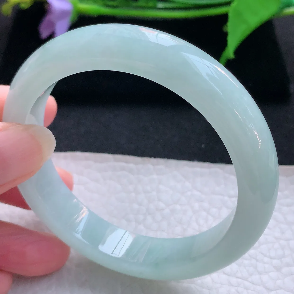 xc实拍55.5*12.2*8.5来安镯 天然缅甸翡翠玉手镯浅绿水润宽边玉手环