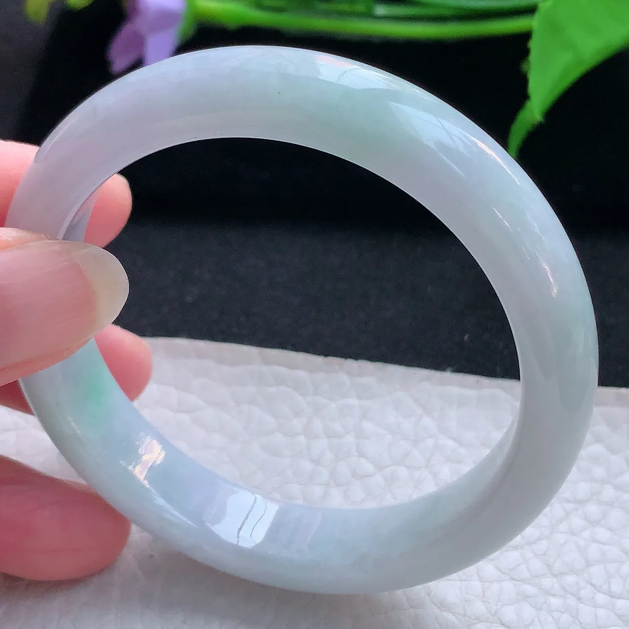 nc实拍55*12.5*7.8平安镯 天然缅甸翡翠手镯淡紫飘绿水润正圈镯子