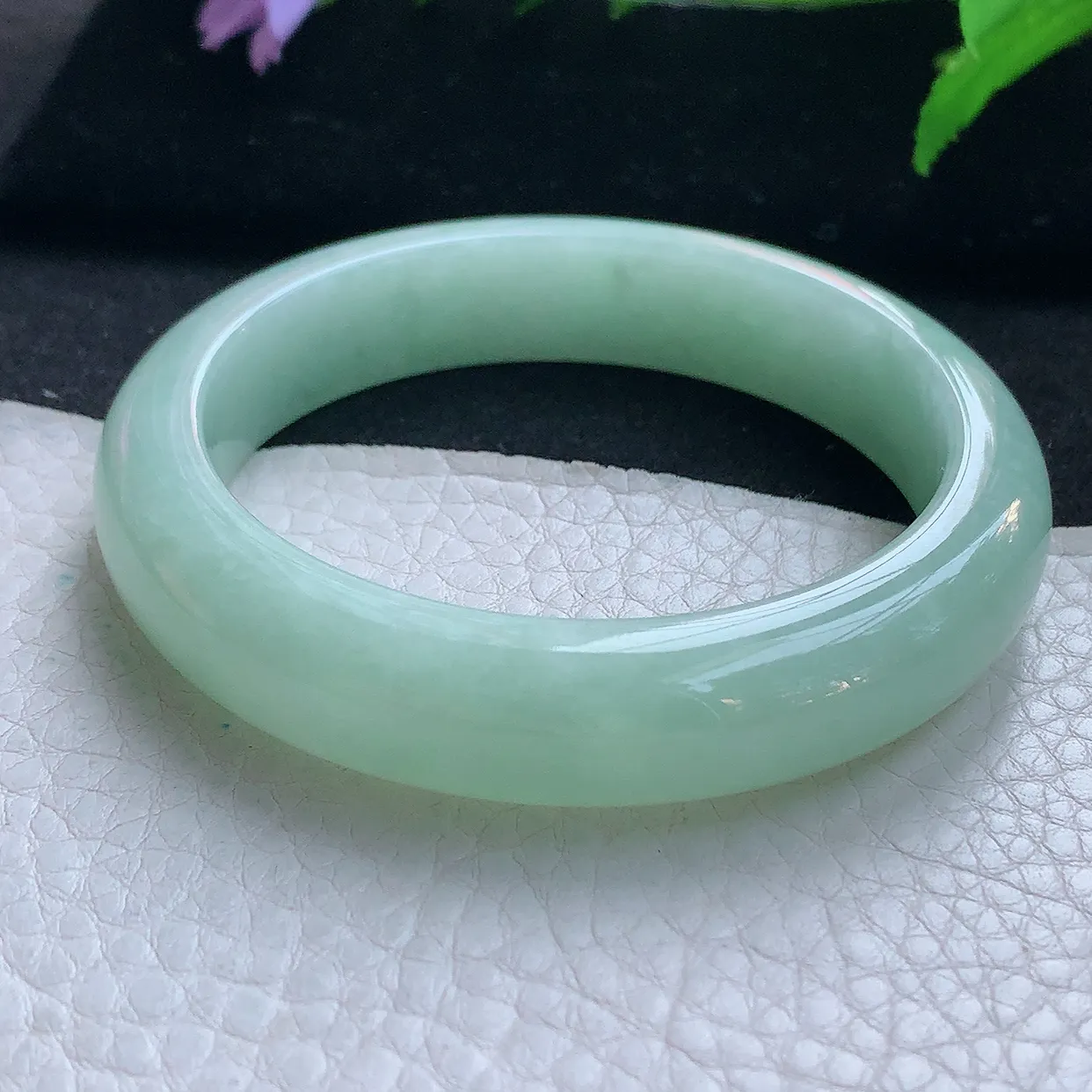 ee实拍55*12.5*8.2平安镯 天然缅甸翡翠玉手镯甜绿水润宽边玉手环