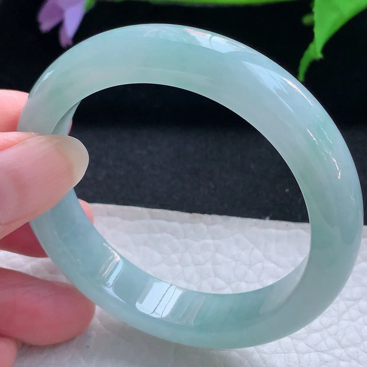 r小圈口51.5*12*8平安镯 天然缅甸翡翠玉手镯冰蓝韵宽边玉手环