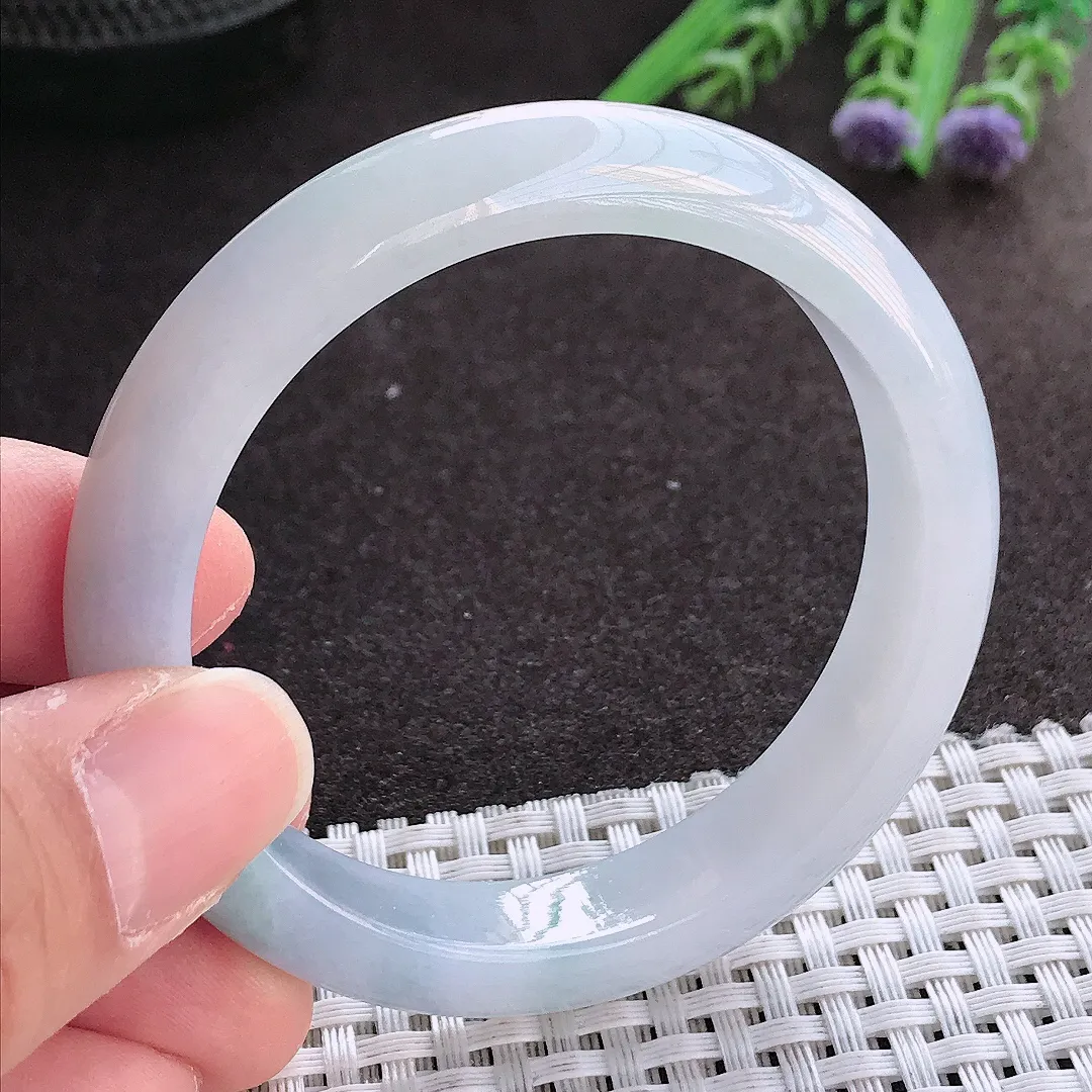 实拍翡翠A货53/11.2/7.8老坑冰胶水灵紫罗兰手镯翡翠玉镯手环女款百搭