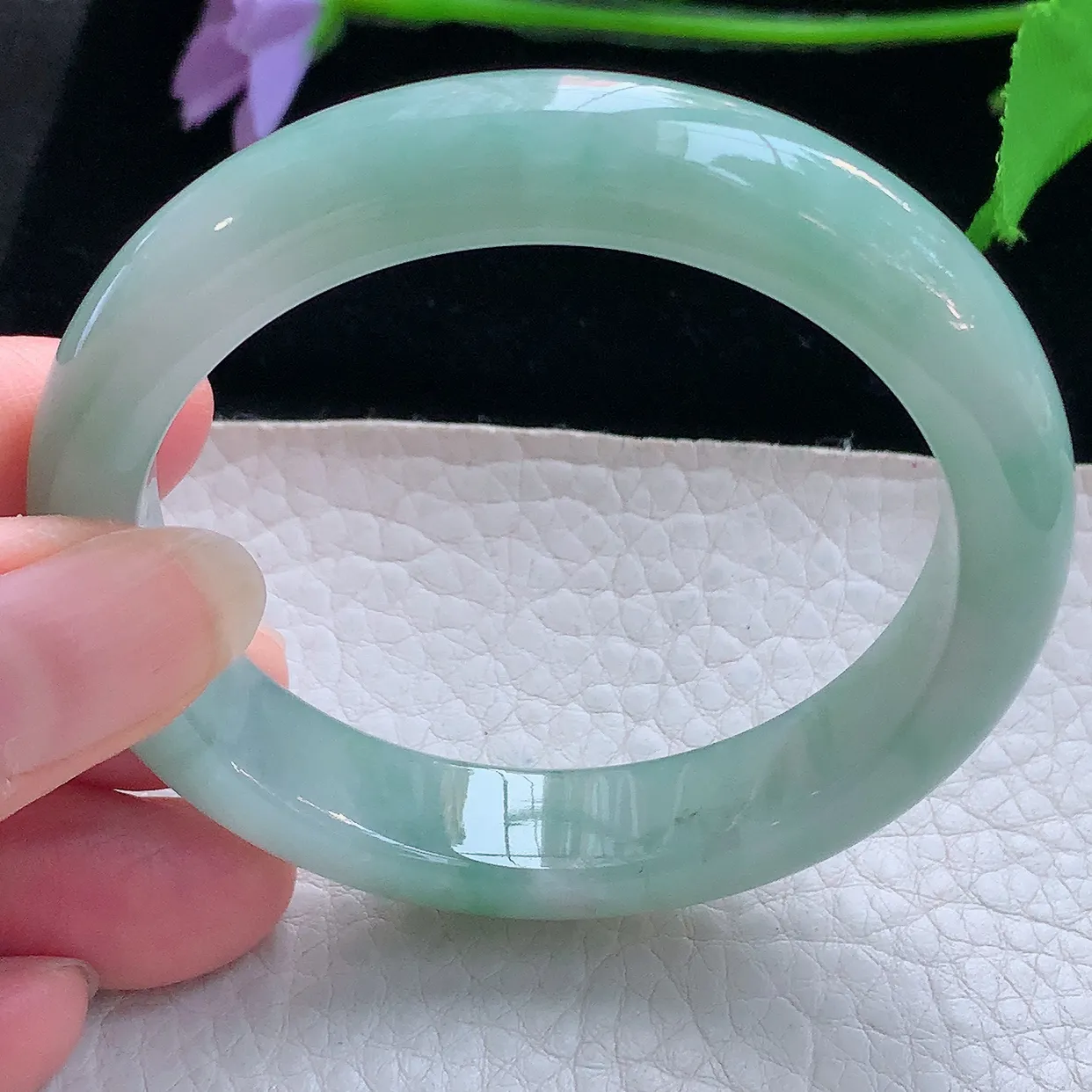 js小圈口52.5*11.6*8平安镯 天然缅甸翡翠玉手镯清新水润宽边玉手环