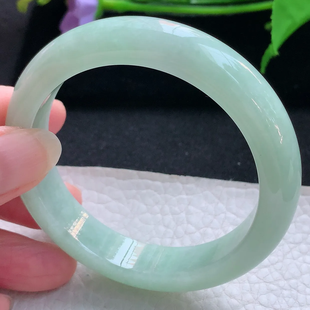 ee实拍55*12.5*8.2平安镯 天然缅甸翡翠玉手镯甜绿水润宽边玉手环