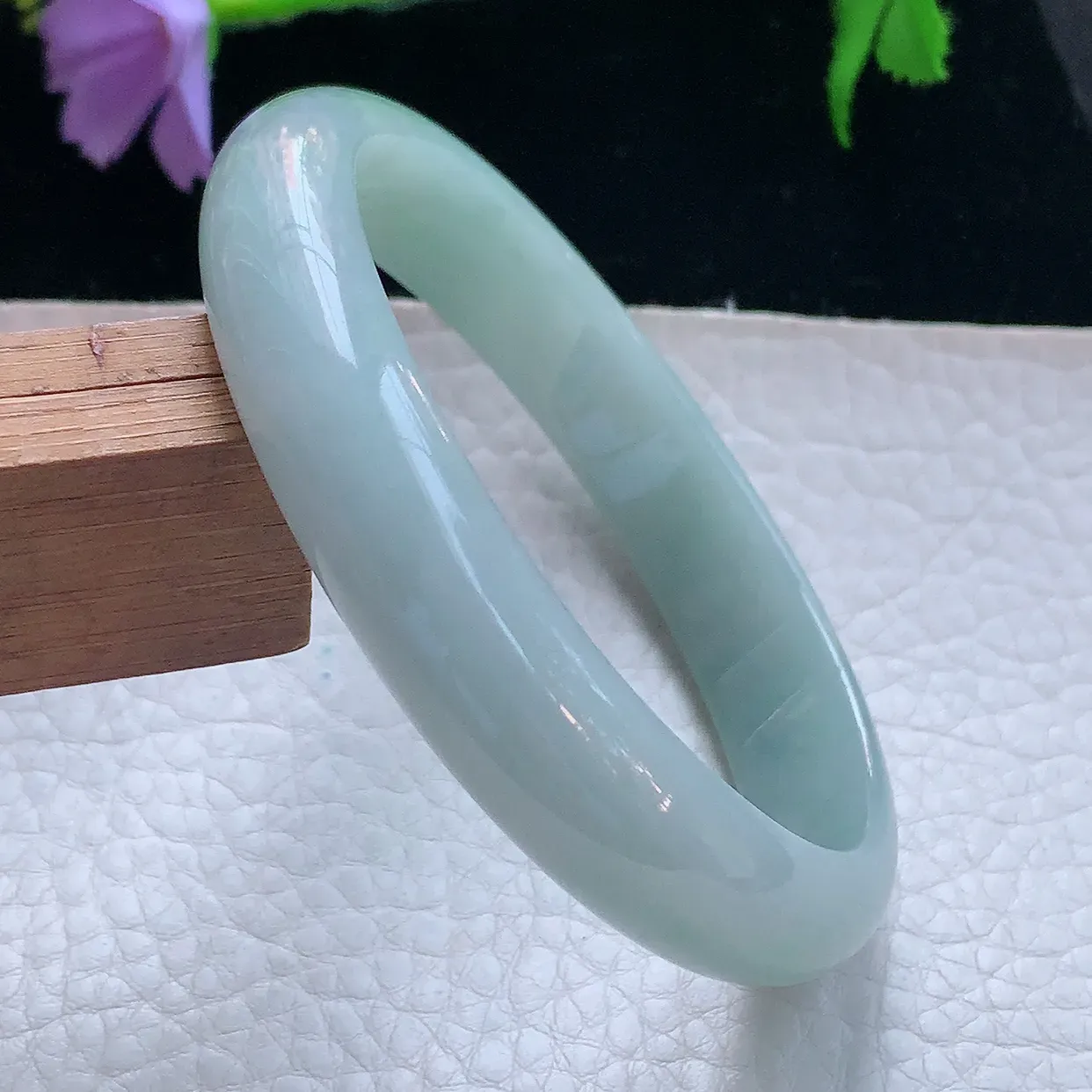 js大圈口60*12.3*7.3平安镯 天然缅甸翡翠玉手镯清新蓝韵水润宽边玉手环