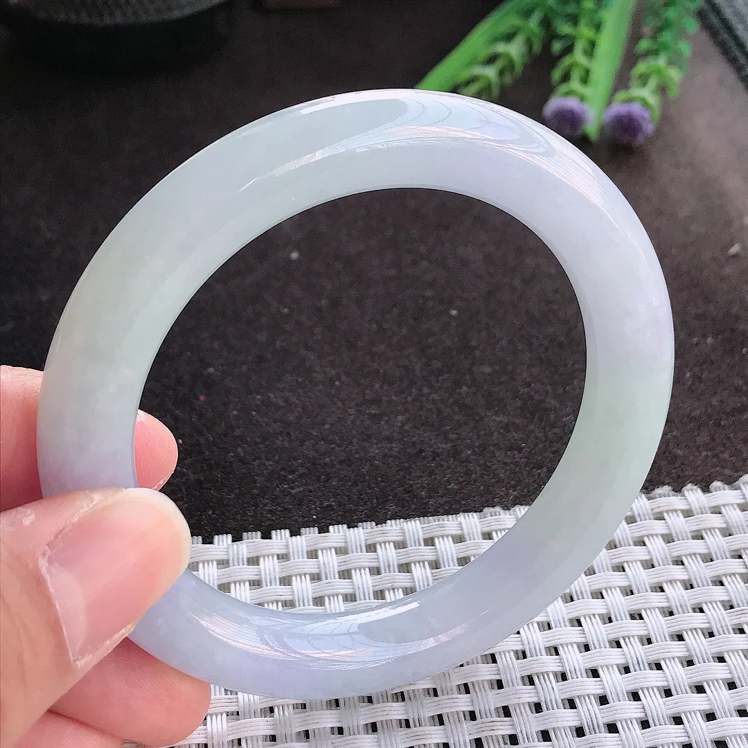 实拍翡翠A货55.5/10老坑冰胶果冻淡雅紫罗兰圆条手镯翡翠玉镯手环女款百搭
