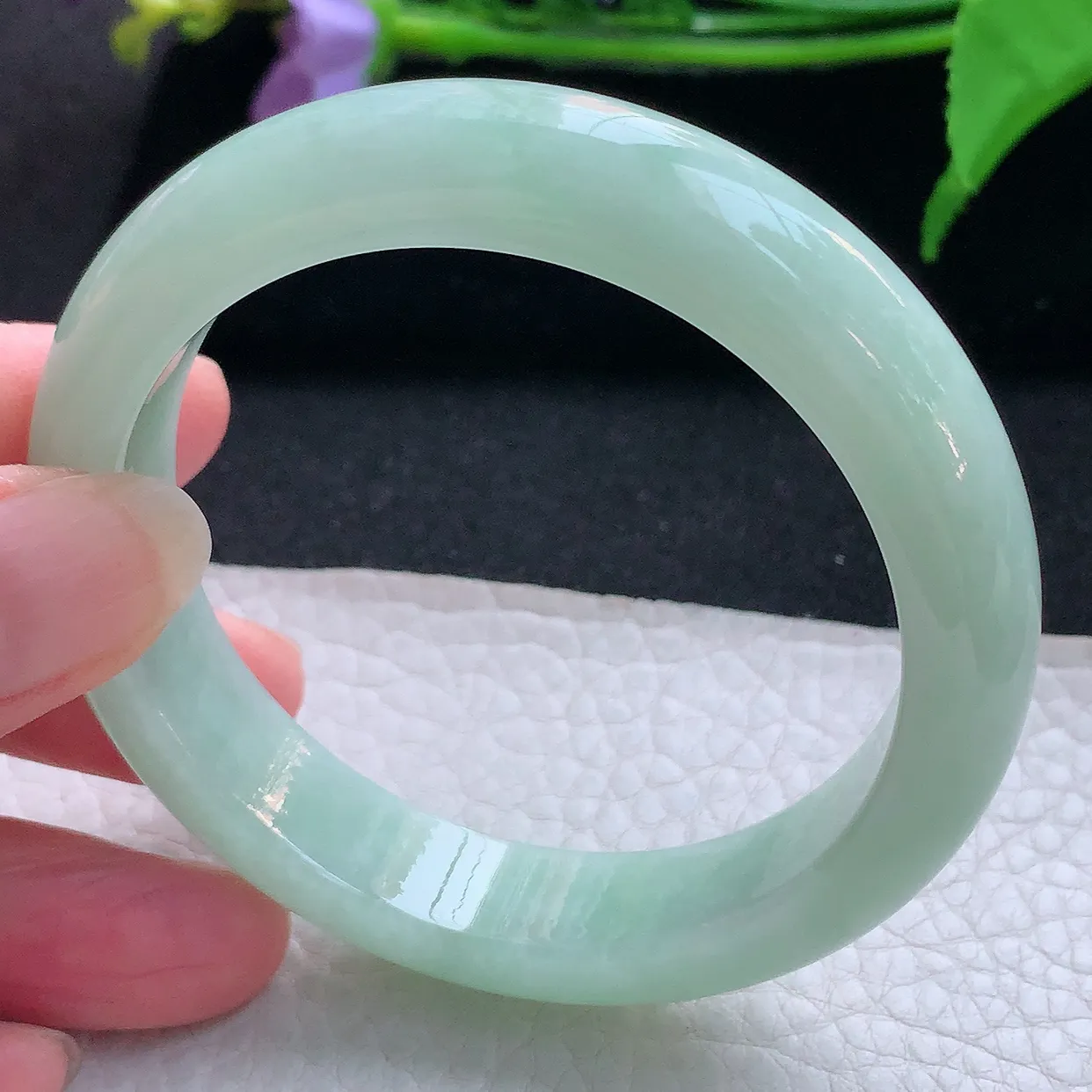 ee实拍55*12.5*8.2平安镯 天然缅甸翡翠玉手镯甜绿水润宽边玉手环