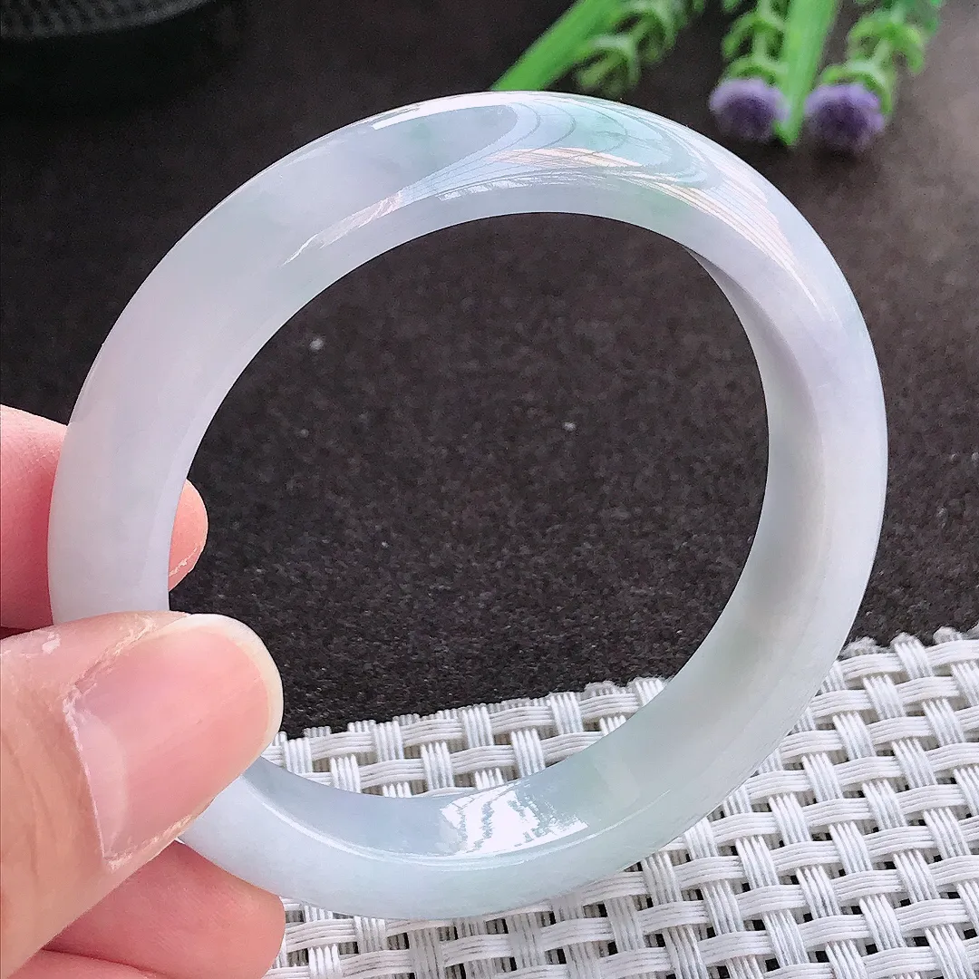 实拍翡翠A货53/11.2/7.8老坑冰胶水灵紫罗兰手镯翡翠玉镯手环女款百搭