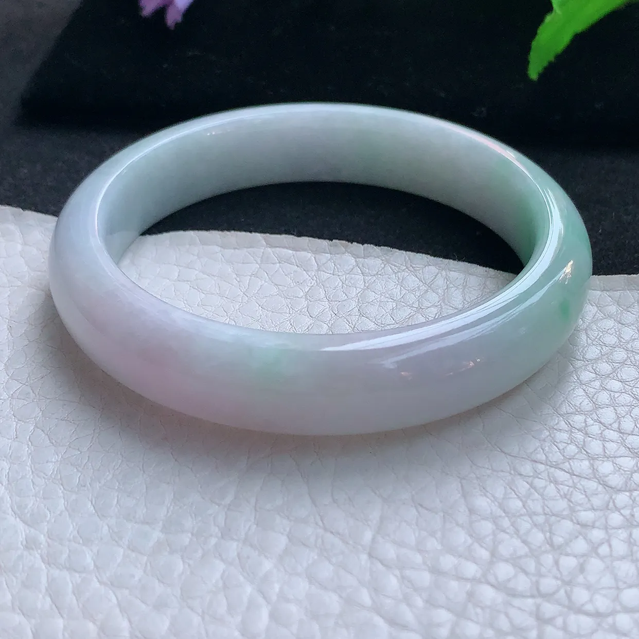 nc实拍58*12.5*8平安镯 天然缅甸翡翠玉手镯淡春带彩水润宽边玉手环