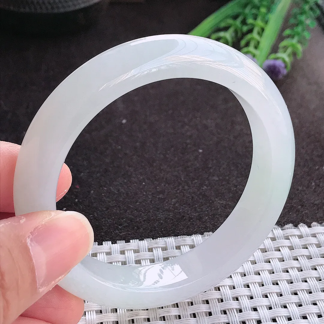 实拍翡翠A货55.5/12.3/8.8老坑冰纯果冻月光白手镯翡翠玉镯女款百搭